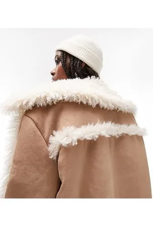 Topshop Cappotto di media lunghezza in pelle sintetica color cuoio anni 
