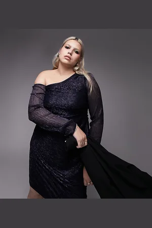 Topshop Curve - Vestito corto a maniche lunghe arricciato con scollo asimmetrico