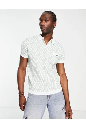 Liquor N Poker Polo in jersey salvia con stampa jacquard in coordinato