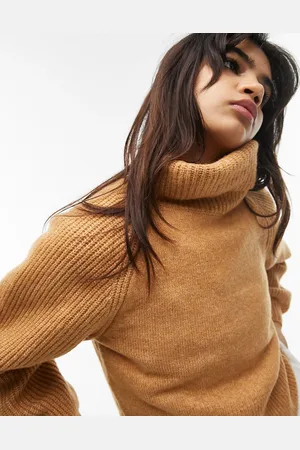 Topshop Maglione lavorato con collo alto color cammello