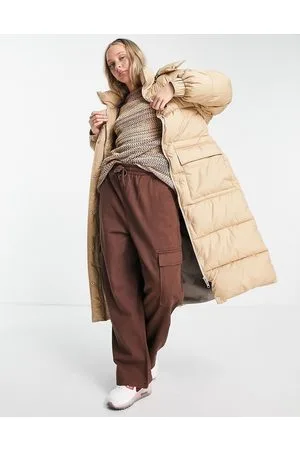 JJXX Cappotto imbottito taglio lungo beige allacciato in vita