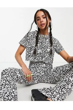 Heartbreak Crop top monocromatico a fiori in coordinato