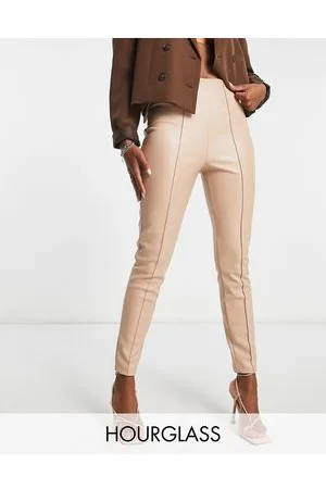 ASOS Hourglass - Pantaloni a sigaretta elasticizzati in pelle sintetica color pietra