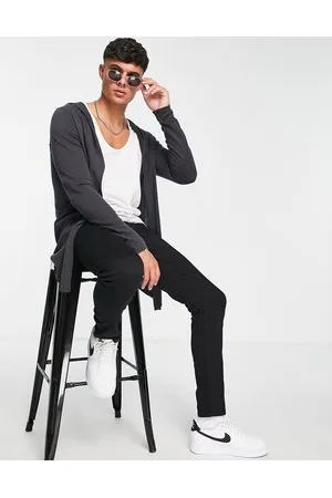 ASOS Cardigan in maglia antracite con cappuccio