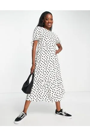 New Look Vestito grembiule a pois con laccetti sulle maniche