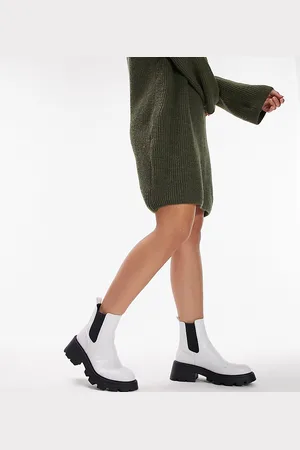 Topshop Wide Fit - Bella - Stivaletti Chelsea bianchi con suola spessa a pianta larga