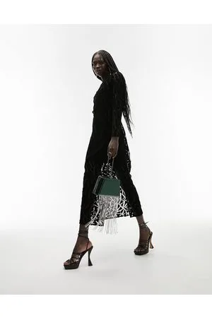 Topshop Vestito midi in pizzo vellutato