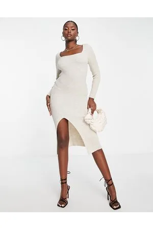 Fashionkilla Vestito midi crema in maglia con schiena scoperta