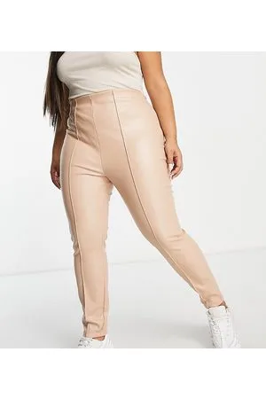 ASOS ASOS DESIGN Curve - Pantaloni a sigaretta stretch in pelle sintetica color pietra