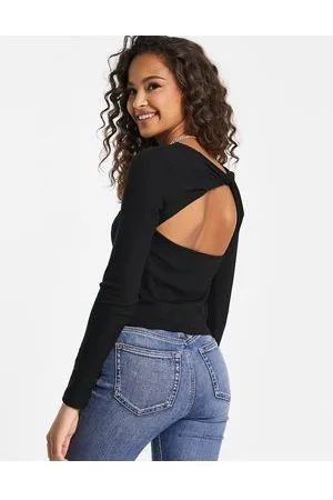 New Look Top a maniche lunghe a coste aperto dietro
