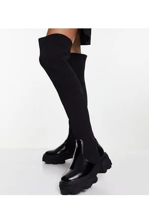 ASOS Kimmy - Stivali cuissard bassi neri con suola spessa e pianta larga