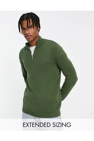 ASOS Maglione di media pesantezza in cotone con cerniera lampo corta, colore kaki