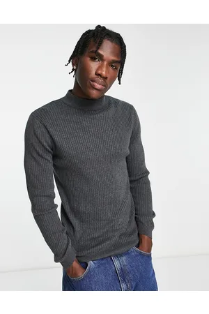 Brave Soul Maglione con collo alto in cotone antracite a coste