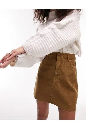 Topshop Gonna di jeans a coste kaki