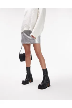 Topshop Holden - Stivali in pelle premium con punta squadrata e plateau neri