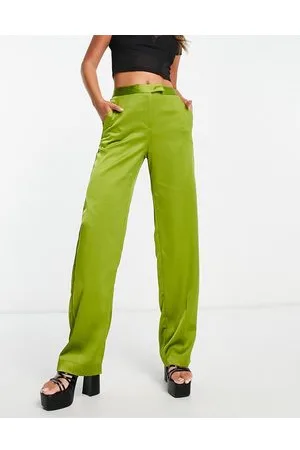 JJXX Pantaloni sartoriali a vita alta in raso lime