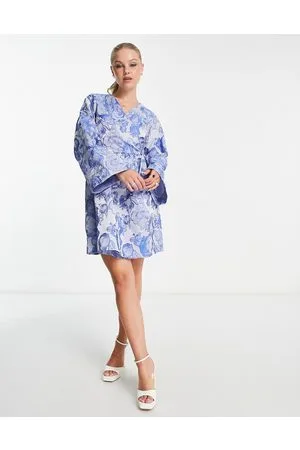 Pieces® Vestito corto premium avvolgente con maniche stile kimono jacquard