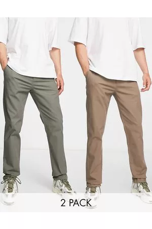 ASOS Confezione risparmio da due paia di chino slim kaki e marroni