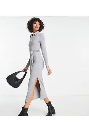 River Island Vestito midi a coste con bottoni