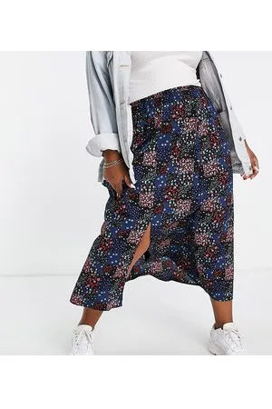 Simply Be Gonna midi con spacco laterale nera a fiori misti