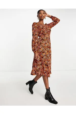 VERO MODA Vestito midi arricciato arancione a fiori