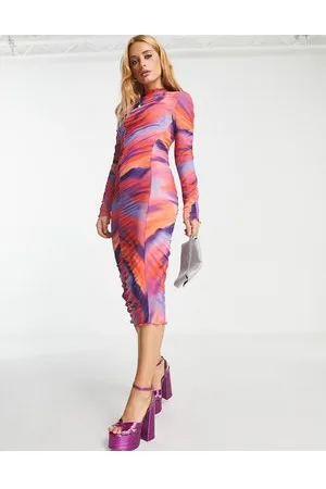 Envii Vestito midi a maniche lunghe in rete con stampa effetto marmo