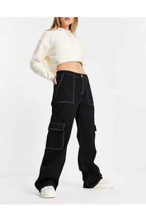 Monki Jeans cargo con fondo ampio neri