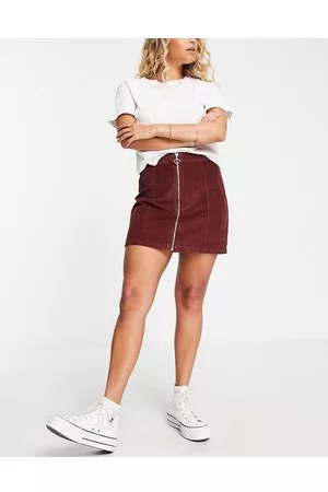 Miss Selfridge Minigonna in velluto a coste con zip color cioccolato