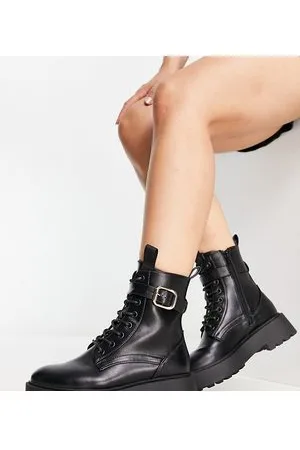 ASOS Wide Fit - Alix - Stivaletti a pianta larga stringati neri con suola spessa