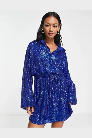 ASOS Vestito chemisier corto oversize in paillettes con cintura