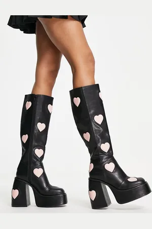 ASOS Cobra - Stivali al ginocchio con plateau e suola spessa neri con cuori