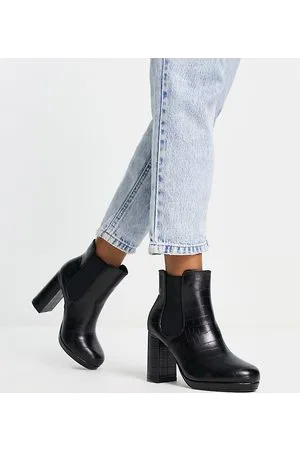 New Look Wide Fit - Stivaletti Chelsea con tacco neri pitonati