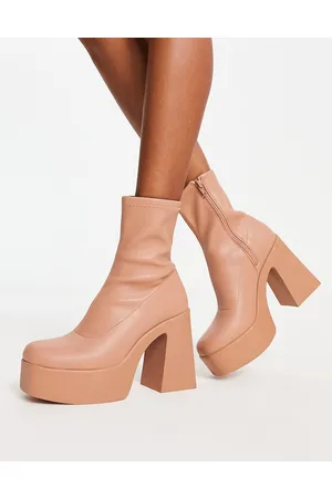 Aldo Grandstep - Stivali a calza beige con plateau e suola spessa
