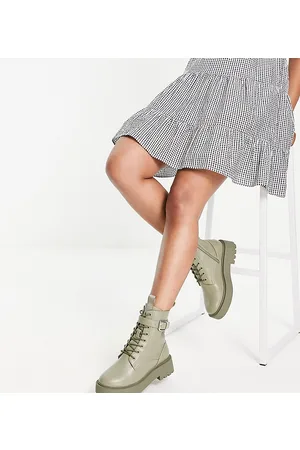ASOS Alix - Stivali a pianta larga stringati kaki con suola spessa