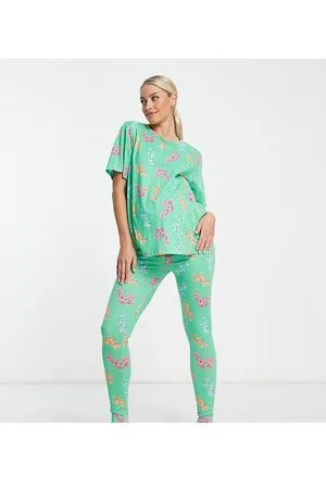 ASOS ASOS DESIGN Maternity - Pigiama con t-shirt oversize e leggings verdi con dinosauri e aragoste