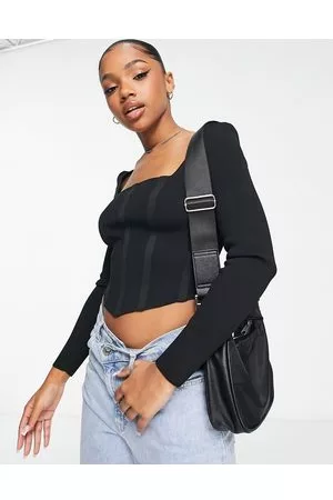New Look Top a maniche lunghe in maglia effetto corsetto