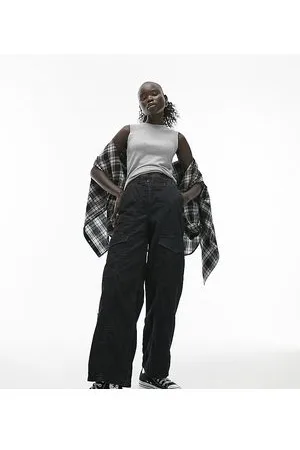 Topshop Pantaloni dritti neri multitasche a coste