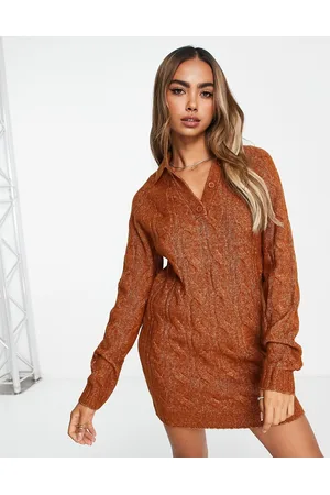ASOS Vestito corto in maglia a trecce con colletto aperto, colore