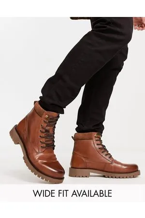 ASOS Scarponcini stringati in pelle color cuoio con caviglia scamosciata imbottita