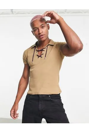 ASOS Polo attillata beige con laccetti