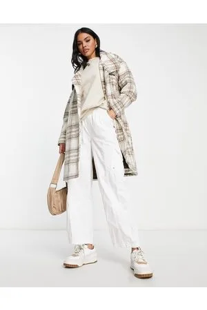 QED London Cappotto taglio lungo a quadri con collo a imbuto