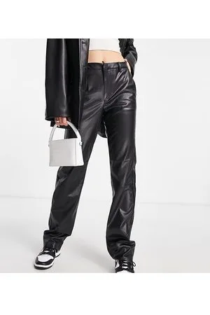 VERO MODA Pantaloni dritti a vita alta in pelle sintetica neri