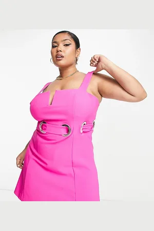 ASOS ASOS DESIGN Curve - Vestito corto strutturato fucsia con anelli anni 
