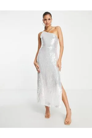 Pretty Lavish Vestito lungo monospalla decorato con spacco sulla coscia