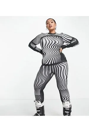 ASOS Curve - Leggings base layer bianchi e neri con stampa astratta