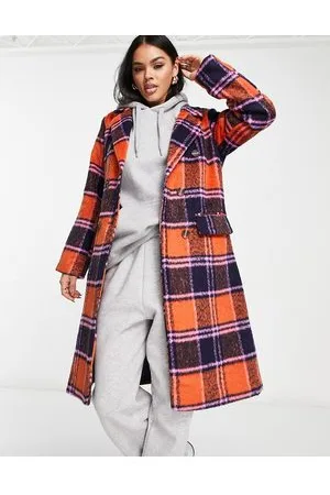 QED London Cappotto doppiopetto taglio lungo a quadri