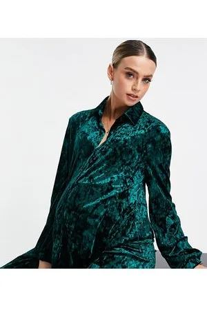Flounce London Camicia comoda in velluto smeraldo in coordinato