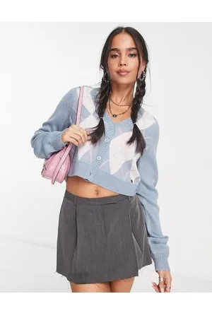 Noisy May Cardigan azzurro con motivo a rombi