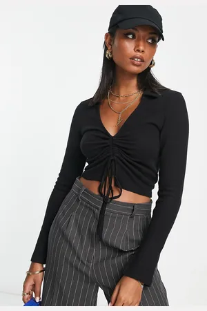 ASOS Polo super morbida arricciata sul davanti a coste nera