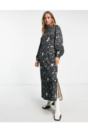 Y.A.S Vestito midi in raso a maniche lunghe con stampa cosmica